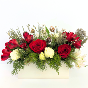 snowy evergreen centerpiece
